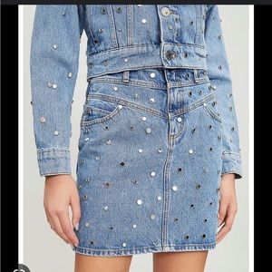 Like new Sandro denim mirror studded skirt.